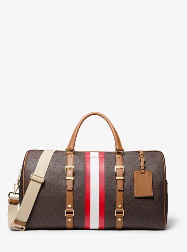 Panske Cestovné Tašky Michael Kors Bedford Travel Extra-Large Logo Stripe Weekender Svetlo Červené - Tasky Michael Kors Lacne | DJYGQ-6901